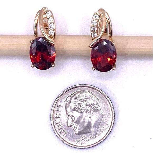 AXF2 18k Gold Ruby Red Earrings - Picture 9 of 9